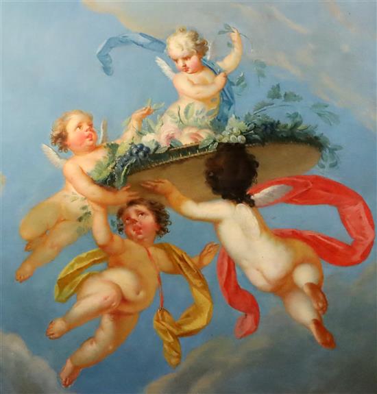 Attributed to Charles Augustus Henry Lutyens (1829-1915) Cherubs flying with a platter of grapes and flowers 37.5 x 36in., unframed